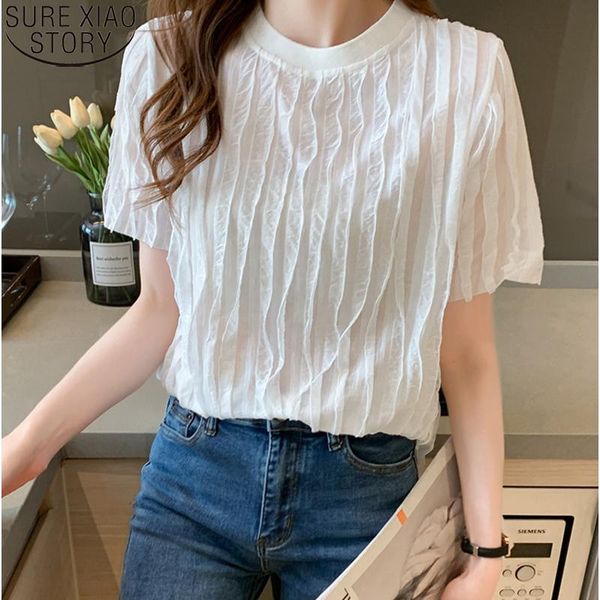 women's blouses & shirts women 2021 summer short sleeve casual and loose o neck fashion pleated female clothing blusas 14348, White
women's blouses & shirts women 2021 summer short sleeve casual and loose o neck fashion pleated female clothing blusas 14348, White