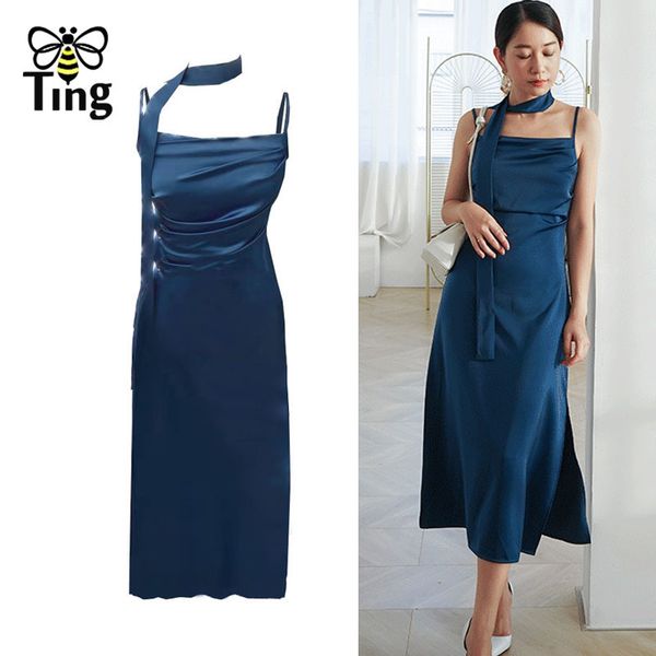 france chic vintage summer street casual dress sleeveless strap satin silky long women's clothes streetwear za 210513, Black;gray
france chic vintage summer street casual dress sleeveless strap satin silky long women's clothes streetwear za 210513, Black;gray
