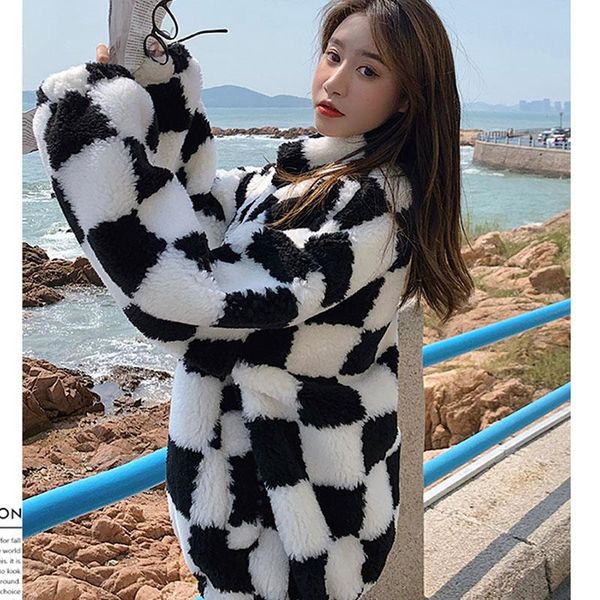 women's fur & faux 2022 winter lamb wool coat lattice pattern long sleeve outwear female thicken warm jacket manteau femme hiver, Black
women's fur & faux 2022 winter lamb wool coat lattice pattern long sleeve outwear female thicken warm jacket manteau femme hiver, Black