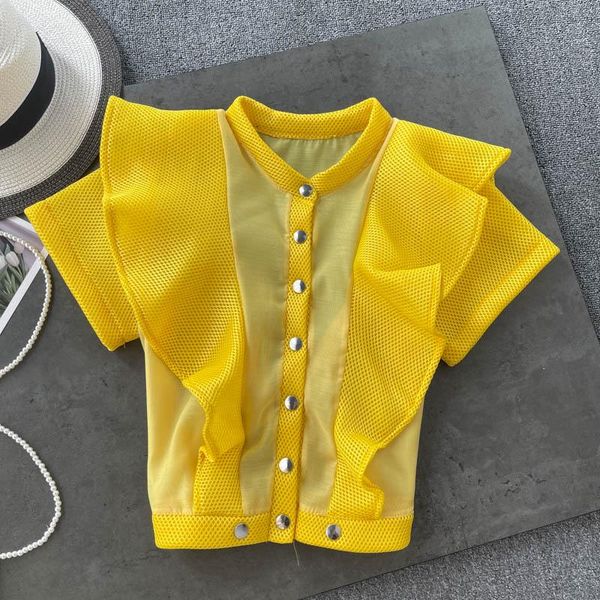 women's blouses & shirts deat 2021 summer fashion casual short ruffle slim temperament round neck button up cardigan t shirt women sj79, White
women's blouses & shirts deat 2021 summer fashion casual short ruffle slim temperament round neck button up cardigan t shirt women sj79, White