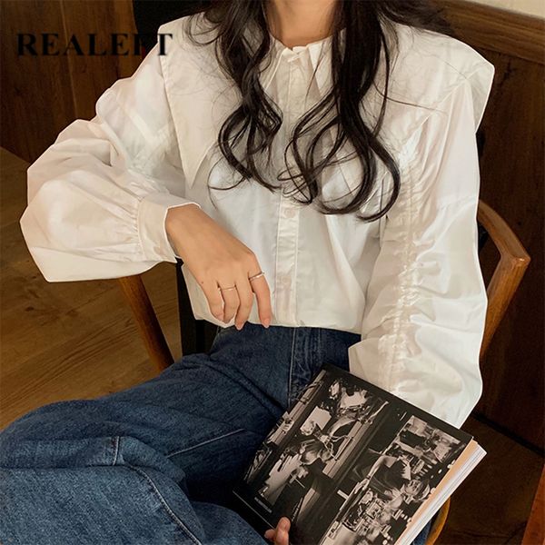 spring white casual women's shirt female blouse navy collar lantern sleeve korean ol style women loose blouses 210428
spring white casual women's shirt female blouse navy collar lantern sleeve korean ol style women loose blouses 210428