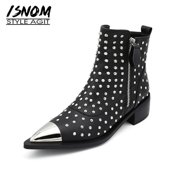 boots isnom rivets ankle motorcycle women studded genuine leather shoes woman pointed toe chunky heels booties winter lady, Black
boots isnom rivets ankle motorcycle women studded genuine leather shoes woman pointed toe chunky heels booties winter lady, Black