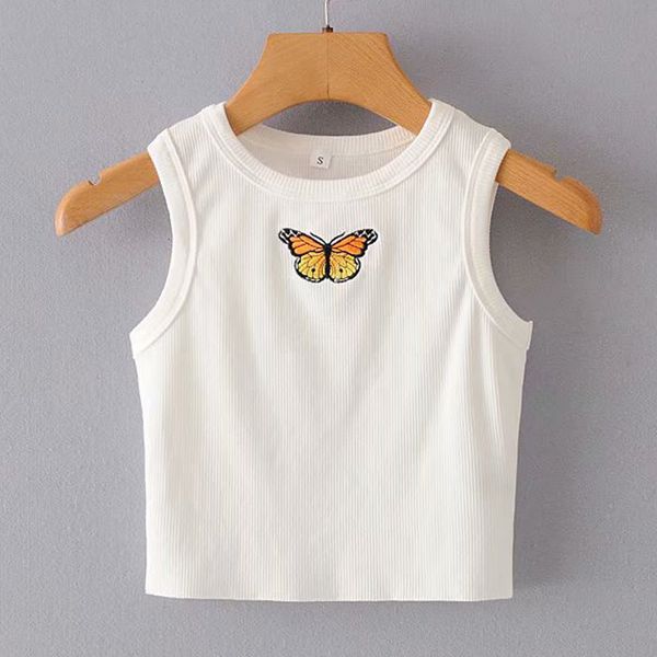 tanks butterfly word exposed navel chic women's t-shirt round neck embroidered skinny ribbed sleeveless female, White
tanks butterfly word exposed navel chic women's t-shirt round neck embroidered skinny ribbed sleeveless female, White