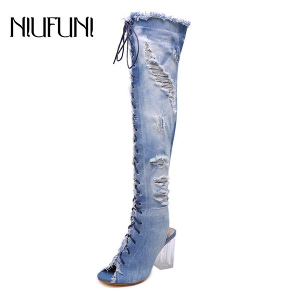 boots niufuni summer over the knee sandals women denim lace-up peep toe thigh high crystal heel shoes lady nightclub, Black
boots niufuni summer over the knee sandals women denim lace-up peep toe thigh high crystal heel shoes lady nightclub, Black