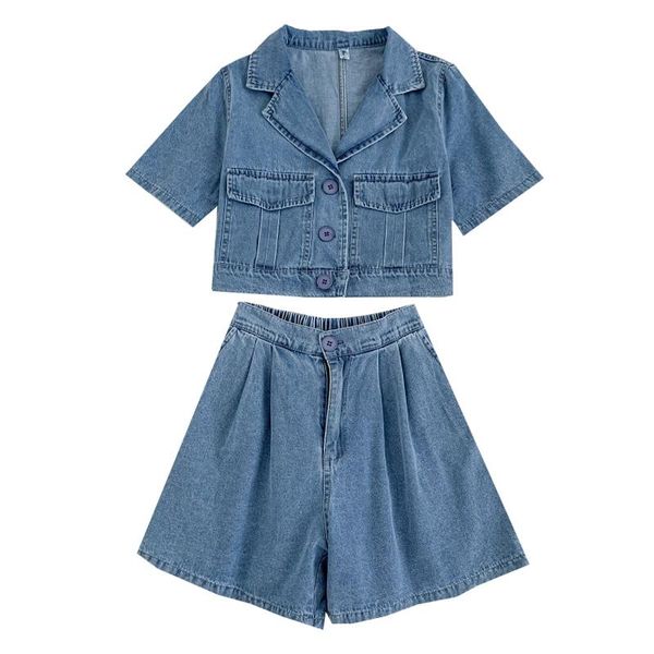women's tracksuits fmfssom 2021 summer preppy style denim two piece suits single breasted tailored collar short elastic waist wide leg, Gray
women's tracksuits fmfssom 2021 summer preppy style denim two piece suits single breasted tailored collar short elastic waist wide leg, Gray