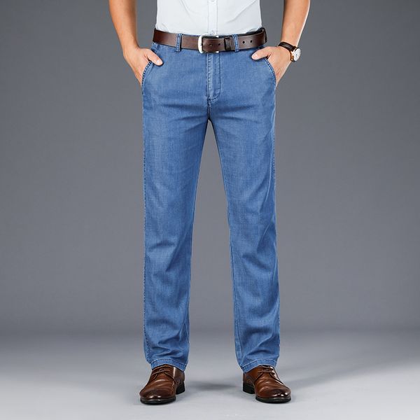 Tencel jeans men's straight loose casual middle age business spring and autumn summer thin long pants, Blue
Tencel jeans men's straight loose casual middle age business spring and autumn summer thin long pants, Blue