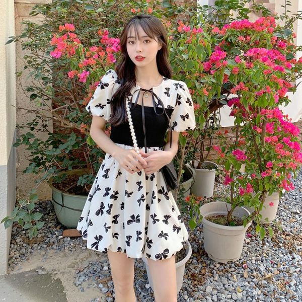 casual dresses summer french retro boho mini women dress elegant puff sleeve y2k party beach light robe femme vestidos mujer, Black;gray 
casual dresses summer french retro boho mini women dress elegant puff sleeve y2k party beach light robe femme vestidos mujer, Black;gray