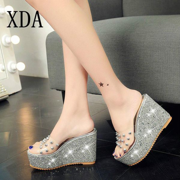 slippers xda women slipper rivets transparent peep toe high heel casual sandals fashion ladies glitter platform wedge summer b163, Black
slippers xda women slipper rivets transparent peep toe high heel casual sandals fashion ladies glitter platform wedge summer b163, Black