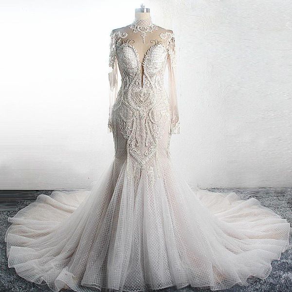 other wedding dresses rsw1617 luxury heavy beading lace dress suknia slubna high neckline long sleeves illusion back mermaid 2021, White
other wedding dresses rsw1617 luxury heavy beading lace dress suknia slubna high neckline long sleeves illusion back mermaid 2021, White