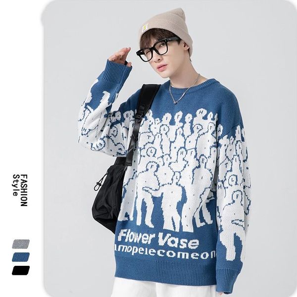 men's sweaters 2021 autumn and winter round neck sweater fun cartoon portrait contrast letter pullover loose oversize couple, White;black
men's sweaters 2021 autumn and winter round neck sweater fun cartoon portrait contrast letter pullover loose oversize couple, White;black