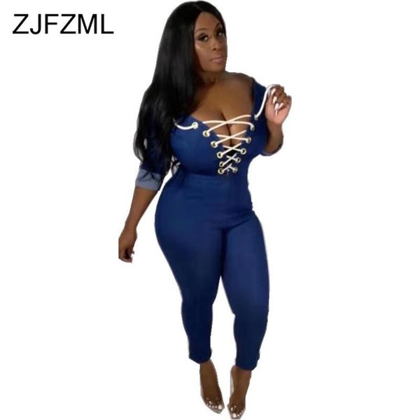 women's jumpsuits & rompers front lace up hollow casual denim jumpsuit women deep v neck long sleeve bodycon romper autumn winter skinn, Black;white
women's jumpsuits & rompers front lace up hollow casual denim jumpsuit women deep v neck long sleeve bodycon romper autumn winter skinn, Black;white