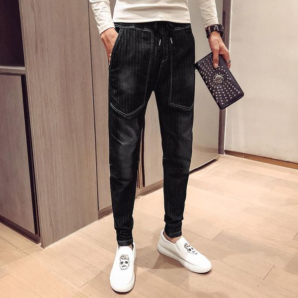 men's pants autumn harem men fashion retro striped big pocket casual man streetwear wild hip hop loose joggers trousers, Black
men's pants autumn harem men fashion retro striped big pocket casual man streetwear wild hip hop loose joggers trousers, Black