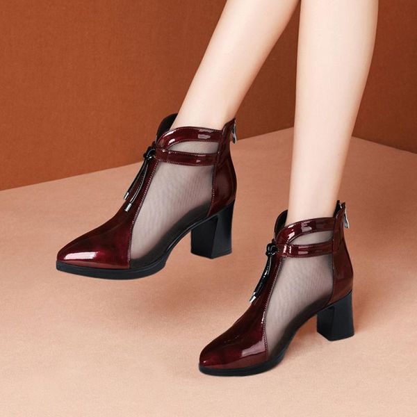 dress shoes patent leather mesh boots woman sandals block heel women summer back zipper hollow out female wine-red black
dress shoes patent leather mesh boots woman sandals block heel women summer back zipper hollow out female wine-red black