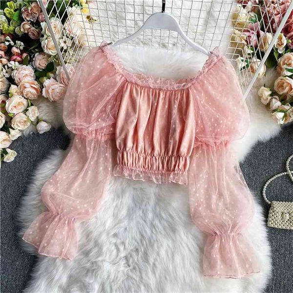 autumn style puff sleeve slim-fit short square neck mesh chiffon shirt with wooden ears uk220 210507, White
autumn style puff sleeve slim-fit short square neck mesh chiffon shirt with wooden ears uk220 210507, White