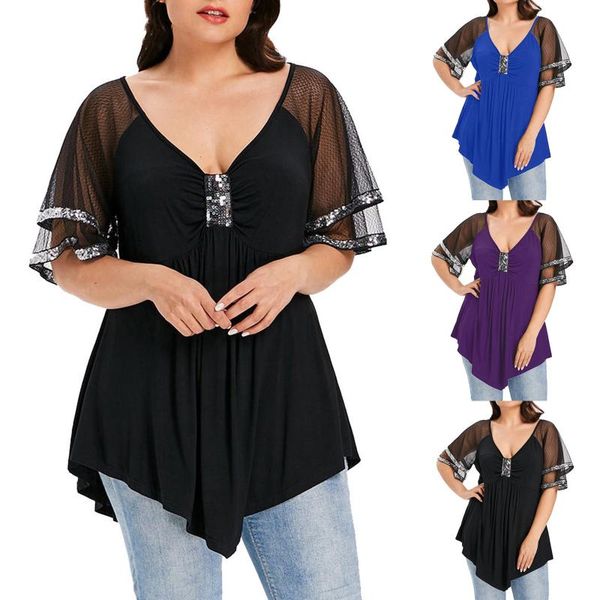 women's blouses & shirts plus size and for summer elegant blouse 2021 solid mesh shirt sequined v-neck fashion ladies, White
women's blouses & shirts plus size and for summer elegant blouse 2021 solid mesh shirt sequined v-neck fashion ladies, White