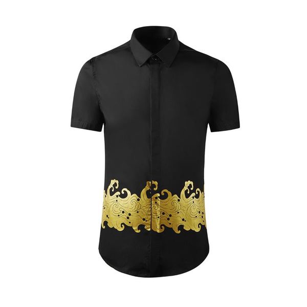 men's casual shirts black mens luxury short sleeve gold printing dress slim fit party man 3xl, White;black
men's casual shirts black mens luxury short sleeve gold printing dress slim fit party man 3xl, White;black