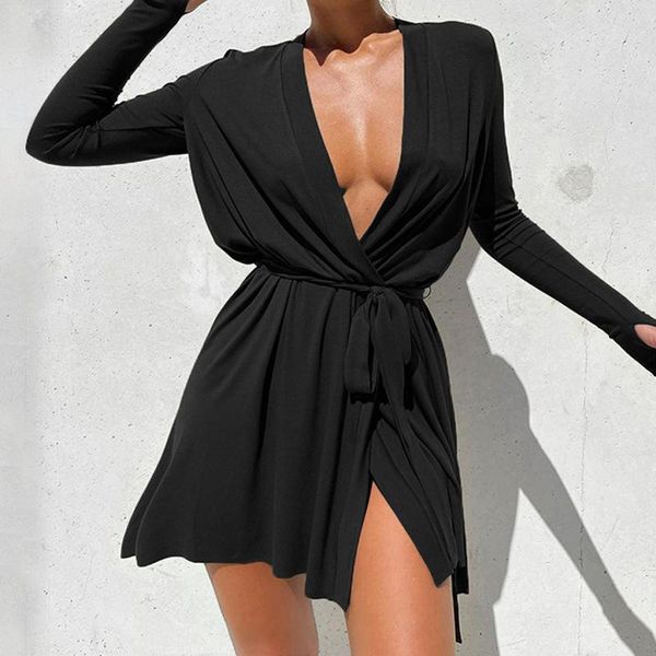 casual dresses autumn 2021 long sleeve bandge mini split women party fashion v neck solid sashes wrap dress ladies streetwear outfits, Black;gray
casual dresses autumn 2021 long sleeve bandge mini split women party fashion v neck solid sashes wrap dress ladies streetwear outfits, Black;gray