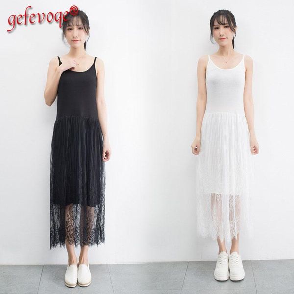 casual dresses korean version lace patchwork sling dress lady high waist solid color vest base all-match loose ity elegance clothing, Black;gray 
casual dresses korean version lace patchwork sling dress lady high waist solid color vest base all-match loose ity elegance clothing, Black;gray