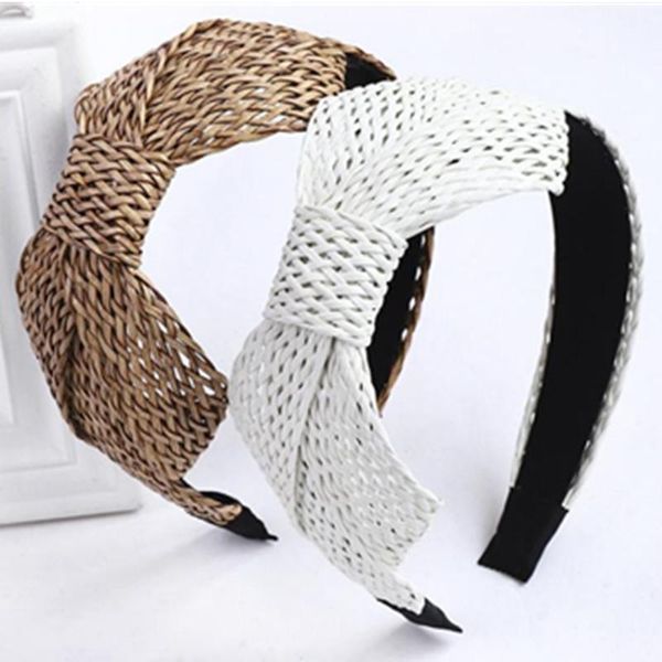 hair accessories summer holiday headdress rattan weaving headbands for women handmade side bow knotted hairbands ladies outdoor hoop