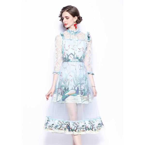 women summer designer elegant mesh print ruffles slim cocktail party robe female vintage sky blue midi dress vestidos 210525, Black;gray
women summer designer elegant mesh print ruffles slim cocktail party robe female vintage sky blue midi dress vestidos 210525, Black;gray