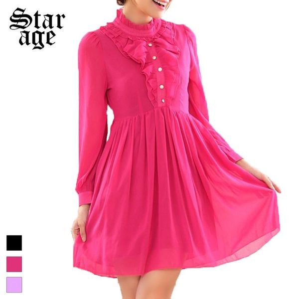 casual dresses s~xxxl brand ladies solid ruffles long sleeve dress chiffon pleated spring plus size women clothing 9817, Black;gray
casual dresses s~xxxl brand ladies solid ruffles long sleeve dress chiffon pleated spring plus size women clothing 9817, Black;gray