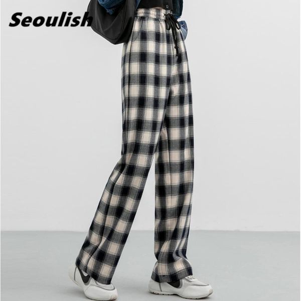 women's pants & capris spring autumn 2021 vintage plaid formal drawing high waist office lady chic wide leg loose long pocket, Black;white
women's pants & capris spring autumn 2021 vintage plaid formal drawing high waist office lady chic wide leg loose long pocket, Black;white