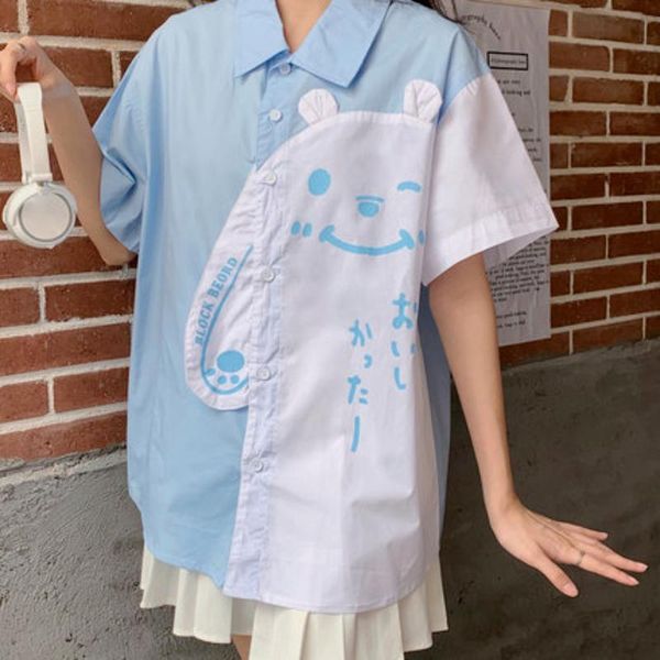 women's blouses & shirts deeptown kawaii bear for women korean summer cardigan short sleeve blouse funny cute preppy style harajuku cl, White
women's blouses & shirts deeptown kawaii bear for women korean summer cardigan short sleeve blouse funny cute preppy style harajuku cl, White
