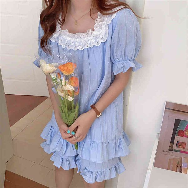 casual dresses 2021 blue summer ruffles chic gentle home wear girls cotton sweet lovely loose pajamas fashion short sleeve suits 3zim, Black;gray
casual dresses 2021 blue summer ruffles chic gentle home wear girls cotton sweet lovely loose pajamas fashion short sleeve suits 3zim, Black;gray