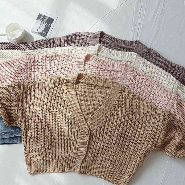 2021 autumn womens retro style solid color one button loose v-neck knitted cardigan sweater womens jacket pink white, White;black
2021 autumn womens retro style solid color one button loose v-neck knitted cardigan sweater womens jacket pink white, White;black
