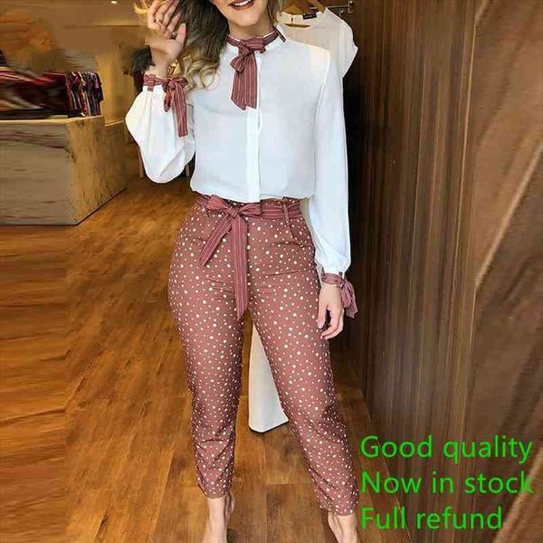 pants set casual women two piece set outfits office workwear print detail amp polka dot sleeve style clothing length, White
pants set casual women two piece set outfits office workwear print detail amp polka dot sleeve style clothing length, White