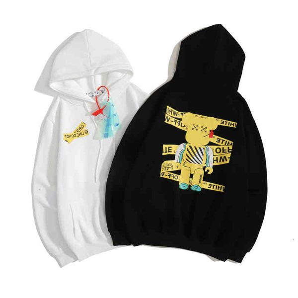 off fashion new cartoon ow doll yellow warning line printed plush hoodie men's and women's, Black
off fashion new cartoon ow doll yellow warning line printed plush hoodie men's and women's, Black