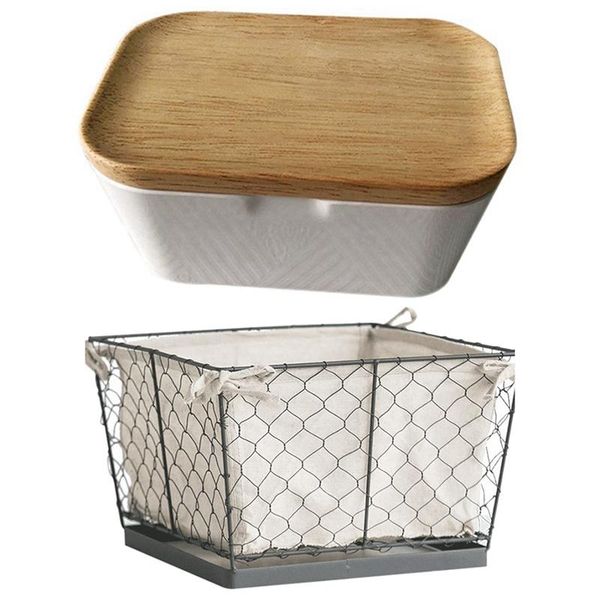storage bottles & jars 1pcs iron basket kitchen snack butter dish box container with wooden cover 250ml
