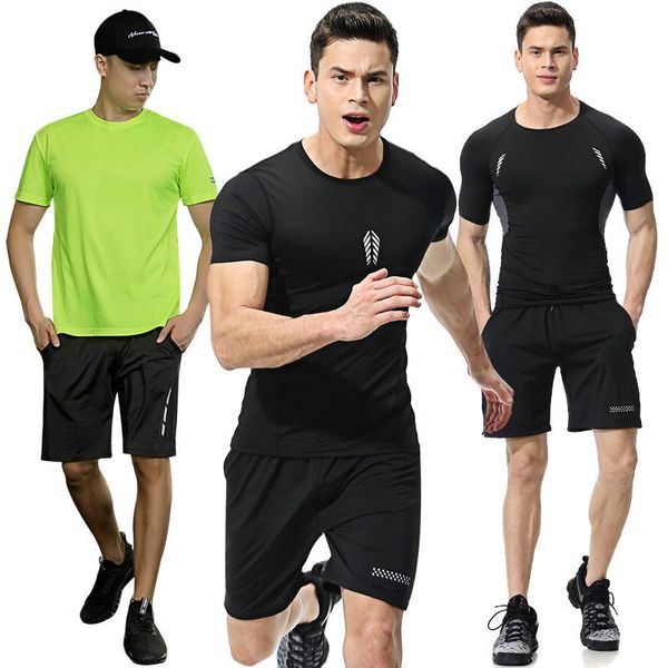 summer fitness suit men's high elastic slim short sleeve two-piece running t-shirt plus size track shorts gym clothing, White;black
summer fitness suit men's high elastic slim short sleeve two-piece running t-shirt plus size track shorts gym clothing, White;black