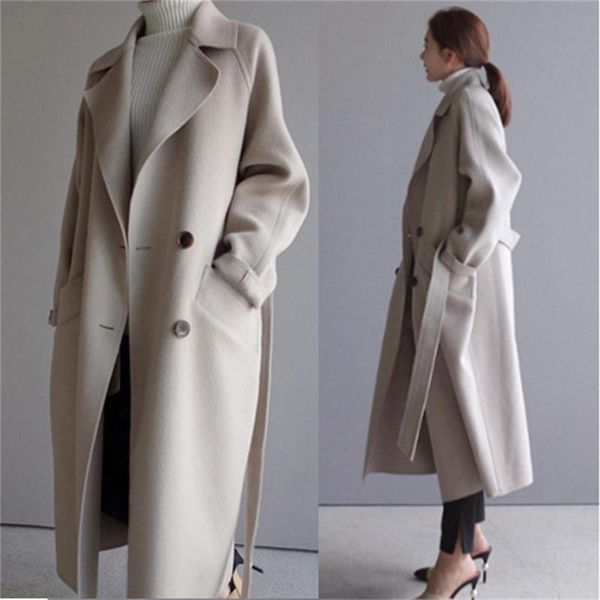 women's wool & blends women coats 2021 autumn winter woolen coat solid color lapel loose long female windbreaker outerwear overcoa, Black
women's wool & blends women coats 2021 autumn winter woolen coat solid color lapel loose long female windbreaker outerwear overcoa, Black