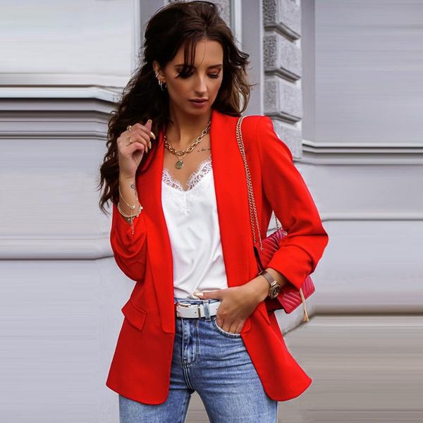 autumn and winter blazer solid color suit collar comfortable women's casual jacket fashion short office slim suits & blazers, White;black
autumn and winter blazer solid color suit collar comfortable women's casual jacket fashion short office slim suits & blazers, White;black