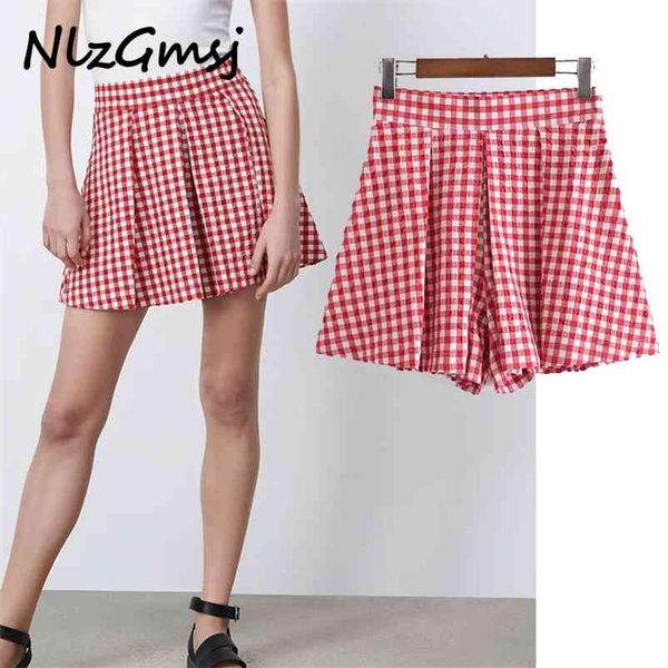 women shorts vintage plaid high-waisted woman pleated loose skirt with chic casual clothes 03 210628, White;black
women shorts vintage plaid high-waisted woman pleated loose skirt with chic casual clothes 03 210628, White;black