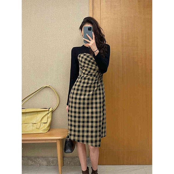 casual dresses plaid stitching fake two-piece dr's sleeve 2022 autumn temperament medium long waist closing thin skirt, Black;gray
casual dresses plaid stitching fake two-piece dr's sleeve 2022 autumn temperament medium long waist closing thin skirt, Black;gray