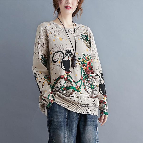 women's sweaters pretty cute flower bike with cat pattern knitted long sleeve art retro pullovers spring loose o-neck women kawaii, White;black
women's sweaters pretty cute flower bike with cat pattern knitted long sleeve art retro pullovers spring loose o-neck women kawaii, White;black