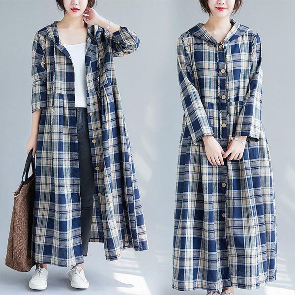 casual dresses cotton linen dress plaid long sleeve literary vintage hooded loose women spring autumn show thin, Black;gray
casual dresses cotton linen dress plaid long sleeve literary vintage hooded loose women spring autumn show thin, Black;gray
