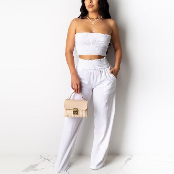 women 2 piece set strapless crop camis and wide leg pants suits tube outfit female two dress, White
women 2 piece set strapless crop camis and wide leg pants suits tube outfit female two dress, White