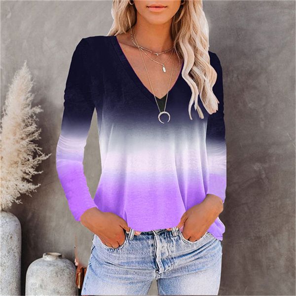 ladies loose long-sleeved t-shirt v-neck sweatshirt gradient rainbow print ladies bottoming shirt autumn 753, White
ladies loose long-sleeved t-shirt v-neck sweatshirt gradient rainbow print ladies bottoming shirt autumn 753, White