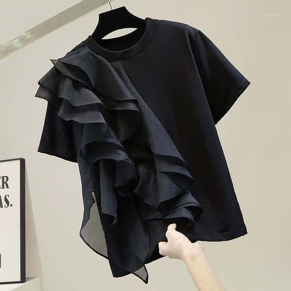 women t-shirts fashion summer black 2021 ruffle mesh tee plain short sleeve casual daily korean japan style women's t-shirt, White
women t-shirts fashion summer black 2021 ruffle mesh tee plain short sleeve casual daily korean japan style women's t-shirt, White