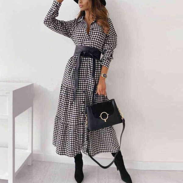 autumn winter women elegant turn-down collar party long dress lady casual elastic waist dress vintage plaid button dresses mujer y1204, Black;gray
autumn winter women elegant turn-down collar party long dress lady casual elastic waist dress vintage plaid button dresses mujer y1204, Black;gray