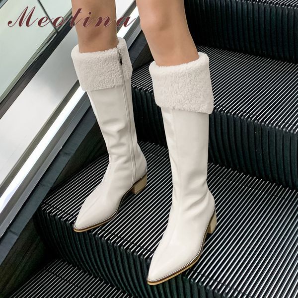 meotina genuine leather block heels long boots women pointed toe zip knee high boots shoes high heel warm boots ladies winter 40 210520, Black
meotina genuine leather block heels long boots women pointed toe zip knee high boots shoes high heel warm boots ladies winter 40 210520, Black