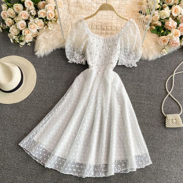 sweet women beading lace dress summer white/beige short puff sleeve high waist square collar casual vestidos elegant robe 2021, Black;gray
sweet women beading lace dress summer white/beige short puff sleeve high waist square collar casual vestidos elegant robe 2021, Black;gray