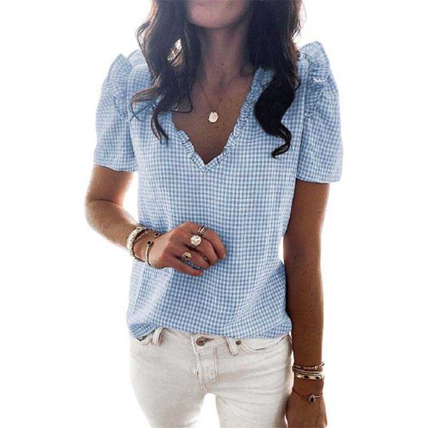 summer plaid print ruffle deep v neck short sleeve t shirt women casual loose streetwear plus size tee shirts 210604, White
summer plaid print ruffle deep v neck short sleeve t shirt women casual loose streetwear plus size tee shirts 210604, White