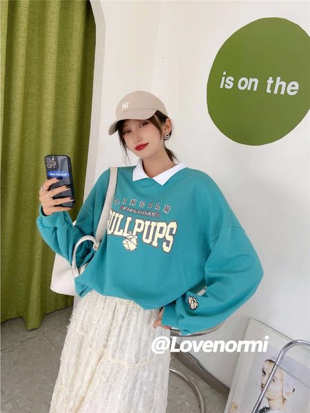 autumn letter cartoon printed women's cotton lapel pullover casual loose sweater, Black
autumn letter cartoon printed women's cotton lapel pullover casual loose sweater, Black