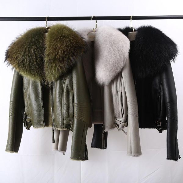 women's fur & faux oftbuy 2021 real coat winter jacket women natural raccoon collar double faced genuine leather merino sheep outwear, Black
women's fur & faux oftbuy 2021 real coat winter jacket women natural raccoon collar double faced genuine leather merino sheep outwear, Black