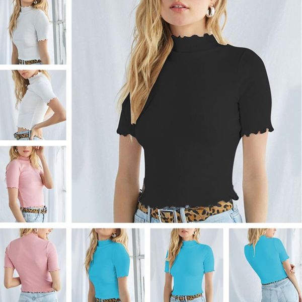 women's t-shirt short tees women through cropped half turtleneck t-shirts wooden ear sleeve t shirts female summer, White
women's t-shirt short tees women through cropped half turtleneck t-shirts wooden ear sleeve t shirts female summer, White