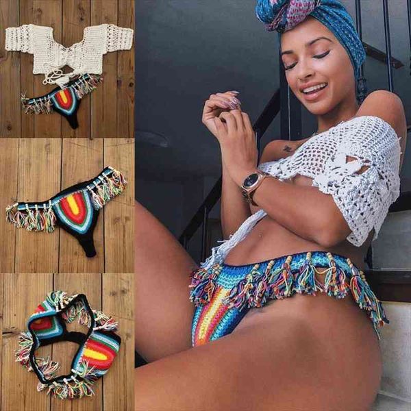 hand crochet bikini set women summer boho cover up elastic tassel shorts beach swimwear festival clothing, White;black
hand crochet bikini set women summer boho cover up elastic tassel shorts beach swimwear festival clothing, White;black